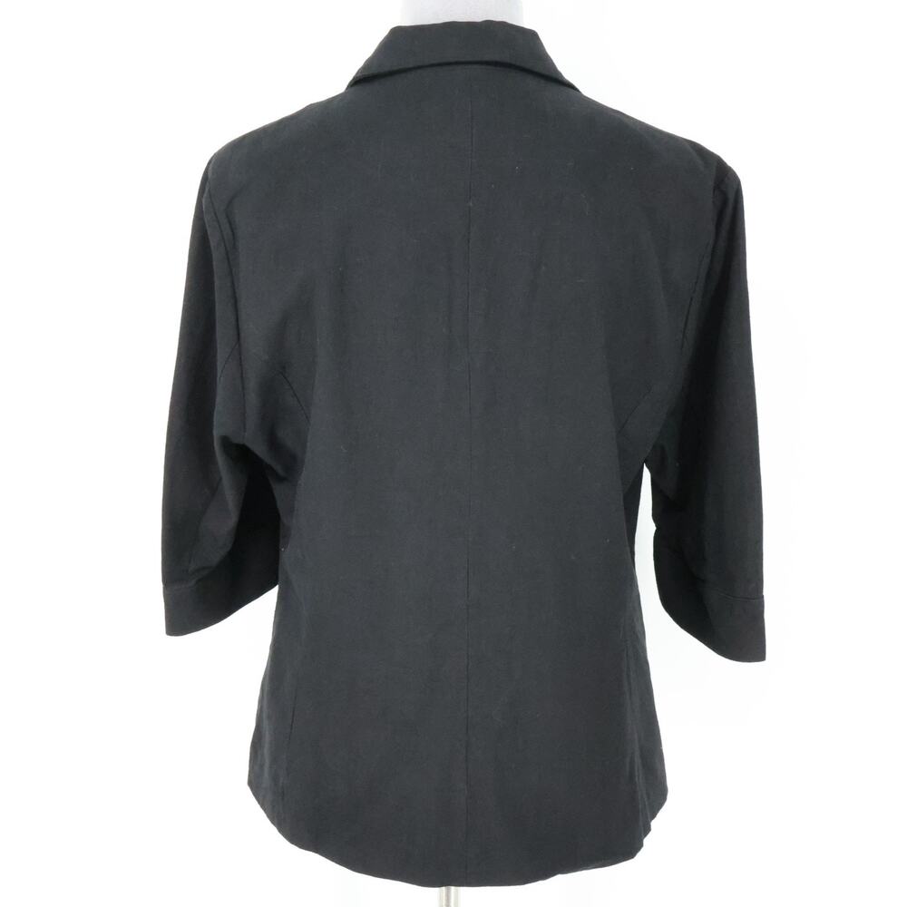 Mina Self Jacket Womens Large Black Linen Blend Lined Blazer 3/4 Sleeve Career - Picture 2 of 16